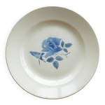 Plat de service rond en gr�s de digoin avec motif de roses bleues