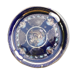 Plat  tarte de la faiencerie de limoges t. m seckin bleu / or dcor oiseaux