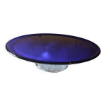 Plat à tarte sur pied en verre bleu cobalt Plat à tarte sur pied en verre bleu cobalt