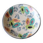 Plat en terre cuite verniss�e d�cor floral polychrome