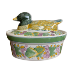 Plat  terrine canard vintage en barbotine 1970