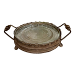 Plateau ancien en verre et mtal