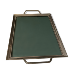 Plateau art deco bronze argenté verre anses rayé Plateau art deco bronze argenté verre anses rayé