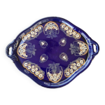 Plateau en c�ramique bleu cobalt france d�cor dor� et �mail 32c