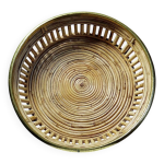Plateau, corbeille ronde en bambou clair avec cerclage en laiton, vintage italie annes 70