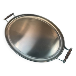 Plateau de forme oblong en inox et bois de l'orfvre jean couzon