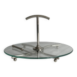 Plateau  fromages en verre et mtal argent