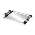 Plateau miroir rectangle art d�co vintage en m�tal et bois