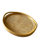 Plateau ovale en rotin et bambou des ann�es 70