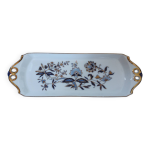 Plateau rectangulaire victoria, porcelaine d�cor peint � la main bleu et or