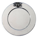 Plateau rond vintage en mtal argent avec cerises
