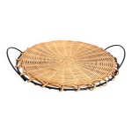 Plateau de service rond en rotin