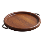 Plateau en teck avec poign�es en m�tal, digsmed danemark, ann�es 1960