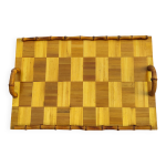 Plateau vintage en  bambou et marqueterie