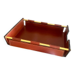 Porte - courrier bureau vintage en cuir et laiton sign longchamp design