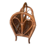 Porte - magazine en bois tourn et rotin marron clair