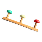 Porte - manteau mural bois 3 pat�res, ann�es 50 / 60.