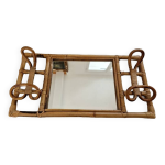 Porte - manteau sur fond miroir  deux patres en bambou et rotin, annes 1960