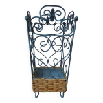 Porte - parapluies fran�ais shabby chic en m�tal et osier tress� rangement