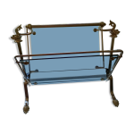 Porte revues en bronze et verre teint 1950  pieds griffs