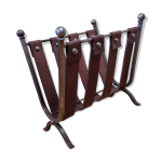 Porte revues en cuir et mtal forg, brutaliste, annes 50