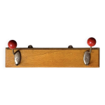 Portemanteau mural vintage - double patre - boules rouges en bois