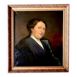 Portrait de femme, peinture � l'huile sur toile avec cadre moulur� en bois