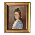 Portrait  l'huile sur toile d'une enfant xixme, peinture bourgeoise 1899