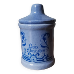 Pot à épices noix muscade en céramique bleu vintage motif végétal estampillé sipa france publicité Pot à épices noix muscade en céramique bleu vintage motif végétal estampillé sipa france publicité