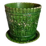 Pot de fleur et soucoupe en barbotine de g. de bruyn xix me
