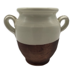 Pot  graisse, confit en terre cuite blanc verniss