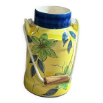 Pot  lait cramique dcor floral / vase / pichet vert / jaune 20cm