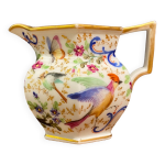 Pot � lait en porcelaine vieux paris � d�cor floral � l'oiseau polychrome et or