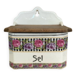 Pot � sel en fa�ence � d�cors de roses made in tch�coslovaquie �poque d�but xxe