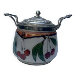 Pot � sucre en verre de scories antique, pot � bonbons ou � biscuits, couvercle argent�