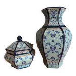 Potiche & bonbonni�re en c�ramique persane vase oriental octogonal