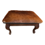 Pouf bois et peau de chvre vintage
