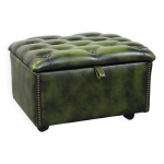 Pouf chesterfield en cuir de vache vert avec roulettes