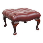Pouf chesterfield �l�gant rouge / marron en cuir de vachette, en tr�s bon �tat.