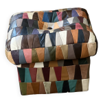 Pouf / coffre ou ottoman arlequin cuir 1970