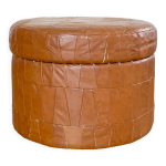 Pouf coffre patchwork cuir cognac Pouf coffre patchwork cuir cognac