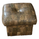 Pouf / coffre en patchwork de cuir kaki