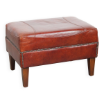 Pouf couleur cognac en cuir de vachette