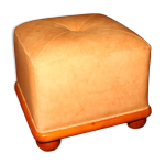 Pouf cube en peau marron clair