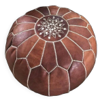 Pouf en cuir marocain, pouf ottoman marocain, pouf marocain brun, vintage marocain, pouf en cuir