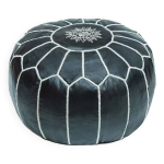 Pouf en cuir marocain, pouf ottoman marocain, pouf marocain noir, vintage