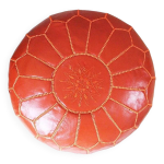 Pouf en cuir marocain, pouf ottoman marocain, pouf marocain orange, vintage