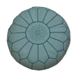 Pouf marocain en cuir bleu ciel