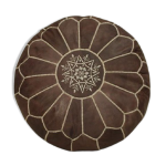 Pouf marocain en cuir marron fonc