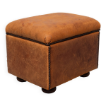 Pouf ou ottoman en cuir de mouton avec rangement annes 1970